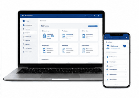 Portal del cliente de N&E en laptop y móvil